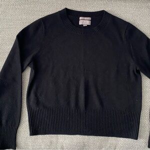 J. Crew Women's Cashmere Black Crew Neck Sweater, Cropped Fit